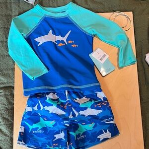 Floatimini Blue and Aqua Shark Rashguard Set
